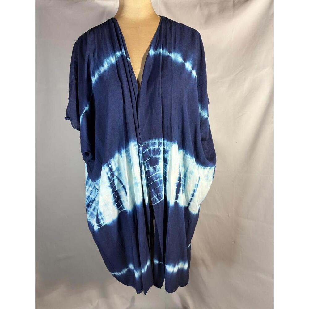 Wevez Navy Blue White Tie-Dye Rayon Cover-Up Beach Top One Size NWT